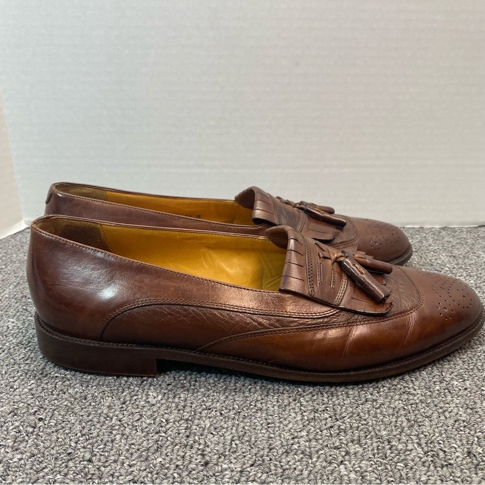 VTG Johnston & Murphy Italian Leather Loafers Men 11 Brown Tassel Kiltie Brogue